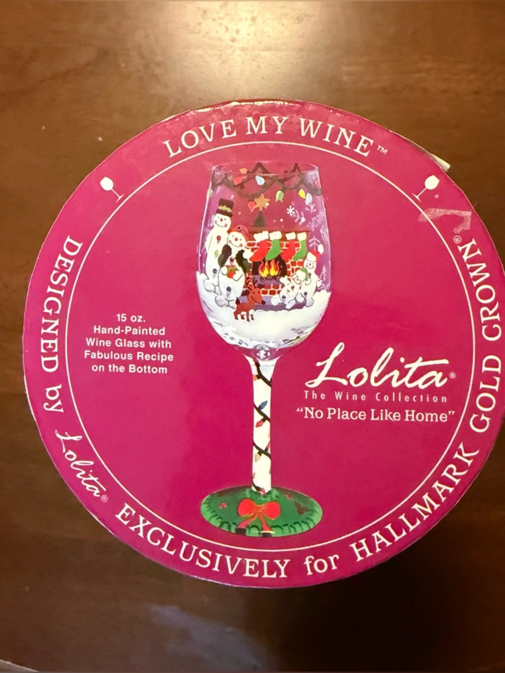 Lolita "No Place Like Home" 15 oz. Hand-Painted Wine Glass - Holiday Design